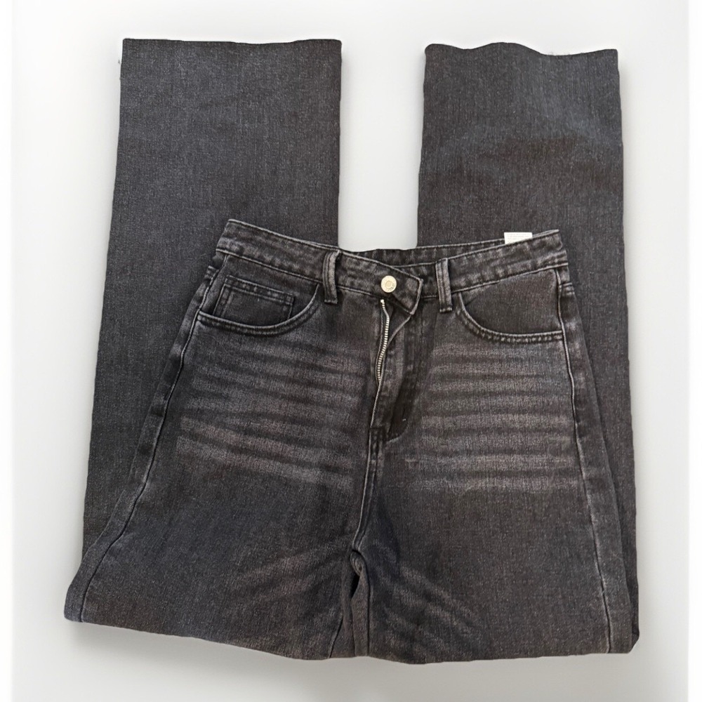 FASHION Shein 90s Energy Straight Leg Gray/Faded Black High Waisted Jeans